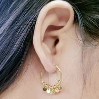 Silver thai 20mm Hoop earrings with beads and round charms Gold platted , ต่างหูห่วงเงินแท้ 925 ชุบทอง