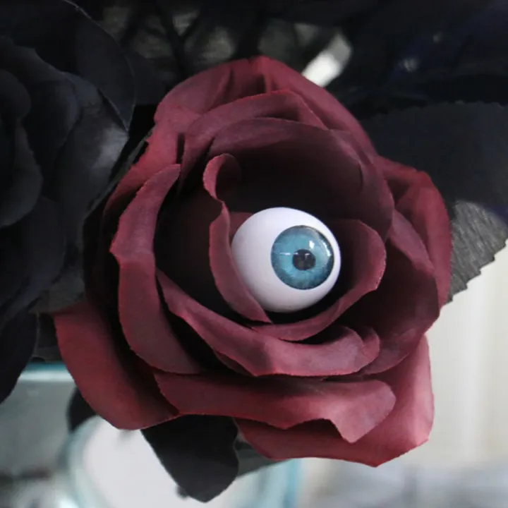 อุปกรณ์เครื่องตกแต่งฮาโลวีนดอกกุหลาบจำลองพร็อพตกแต่งดอกไม้ปลอมคอสเพลย์ดวงตาดอกไม้สยองขวัญดอกกุหลาบ