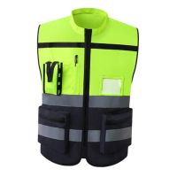 Multi Pockets High Visibility Zipper Front Safety Vest With Reflective Strips Premium Style-F