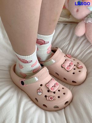 รองเท้าแตะรองเท้าแตะ Baotou เด็กผู้หญิงตอนเหยียบอึรู้สึกกันลื่นด้านล่างที่อ่อนนุ่มน่ารักหมูรองเท้าแบบมีรูระบาย Ins สำหรับผู้หญิง