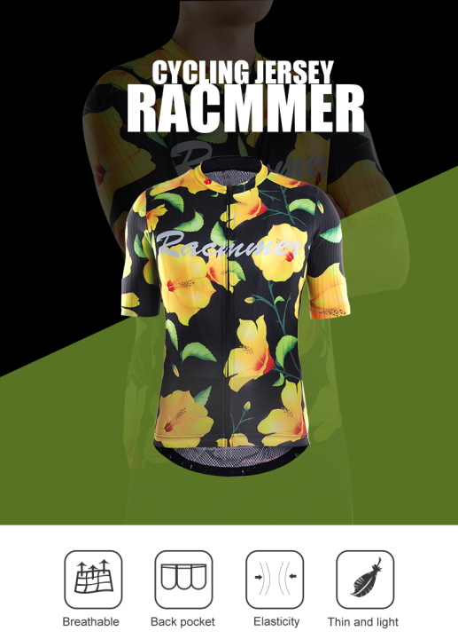 racmmer-เสื้อเจอร์ซีย์ปั่นจักรยานสำหรับผู้ชาย-เสื้อเจอร์ซีย์แขนสั้นลายดอกไม้สีเหลืองระบายอากาศได้ดีแห้งเร็วกางเกงรัดรูปสำหรับขี่จักรยานบนถนน-mtb-เสื้อเจอร์ซี่แขนสั้นแข่งขันได้ปี-cjy071