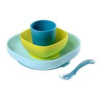 BEABA ชุดเซ็ทรับประทานอาหารซิลิโคน 4 ชิ้น Silicone Meal Set (4 Pcs) - Blue