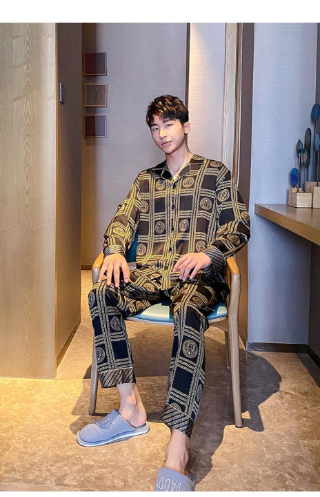 hnf531-suit-hot-original-versaces-new-pajamas-mens-spring-and-autumn-long-sleeved-home-wear-autumn-thin-and-large-size-couple-suit-2-piece-set