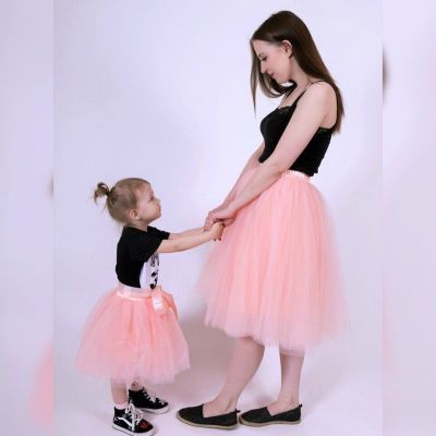 ‘；’ Summer 5 Layer 65Cm Fashion Midi Mesh Fluffy Soft Tulle Tutu Skirt Pettiskirt  26 Colors Skirt Mother Daughter Skirts