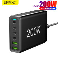 URVNS 200W GaN 6พอร์ต USB C Power Adapter PD 45W Fast Charger Type-C สถานีชาร์จสำหรับ Airpro 14 13 12 Samsung83006