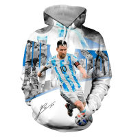 3D HOODIE-  2023 new design- 2023 Qatar World Cup champion: three stars Argentina national team&amp;Messi Jersey short sleeved sweater 125