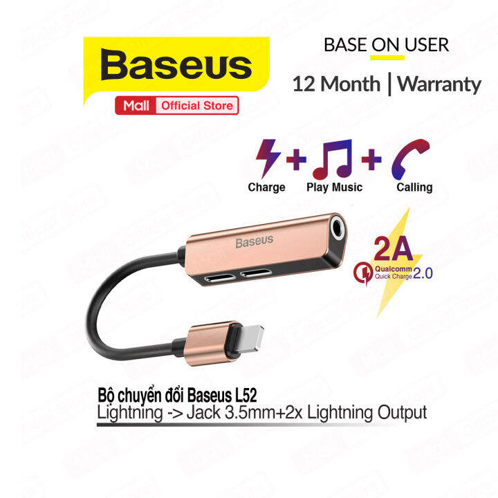 Bộ chuyển cổng Lightning sang Dual Lightning + Audio AUX  Baseus L52  cho iPhone/ iPad 