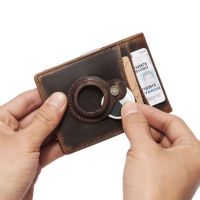 Genuine Leather Bifold Wallet Men RFID Card Holder With Anti-lost Airtags Tracker Design Money Clip Slim Minimalist Male Purse