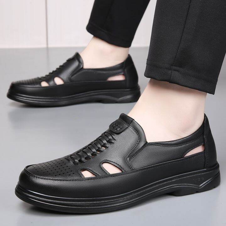 ขายดีที่สุด-ioztt2023-men-sandals-hollow-non-slip-soft-lighted-breathable-all-match-classic-wearable-fashion-leather