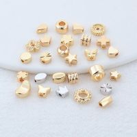 20PCS 14K Gold Color Plated Brass Round Square Cross Flowers Beads Spacer Beads Jewelry Making Supplies Diy Necklaces Findings Beads