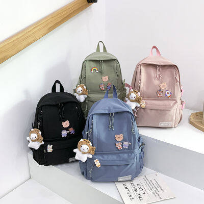 Student Backpack Korean Casual Girl Junior High School School Bag Large Capacity Japanese Cute Girl Solid Color Cute Backpack