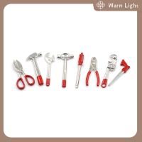 Warm Light 8pcs 1:12 Scale Miniature Metal Hand Tools ชุดตุ๊กตาบ้านอุปกรณ์เสริม