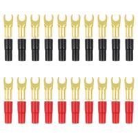 10Pairs Copper Gold Plated 8GA Spade Terminal Spade Fork Adapter Connector Plugs Crimp Barrier Spade Speaker Cable Terminal Plug Electrical Circuitry