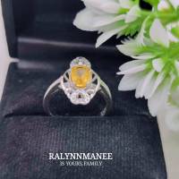 D6452 แหวนพลอยบุษราคัมแท้ ( Yellow sapphire ) ตัวเรือนเงินแท้ 925 ชุบทองคำขาว ไซส์ 54 แก้ไซส์ฟรี