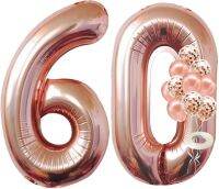 【A Great】Rose G Old จำนวน60ลูกโป่งวันเกิดขนาดใหญ่40นิ้วฟอยล์60st BalloonsLatex Balloons60th ตกแต่งวันเกิด