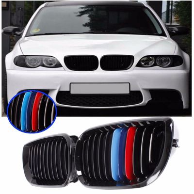 1คู่ Modified Grille สำหรับ BMW 3 Series 2002 2003 2004 2005 2006 E46 M-สี Gloss สีดำด้านหน้ากระจังหน้า Kidney Grille คู่