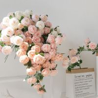 ☃ beautiful rose peony artificial silk flowers small bud wedding bouquet for home decoration long fake flowers outdoor backdrop