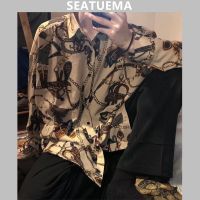 SEATUEMA เสื้อเชิ้ตลำลองของผู้ชายฉบับภาษาเกาหลีเฉพาะกลุ่มดีไซเนอร์ระดับไฮเอนด์พิมพ์ลายแขนยาวลำลองหลวม