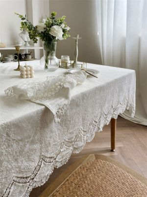 100% Cotton White Embroidery Lace Flower Tablecloth for Home Wedding Party Decoration Table Cloth Luxurious Table Cover