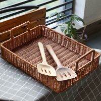 Ready Stock✿WindSing✿ Handmade Rattan Storage Basket with Handles Serving Tray Fruit Basket Bread Basket Desktop Storage