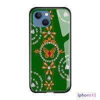 เคสเพชรสำหรับ Apple iPhone 15 Plus 15 Pro 15 Pro Max ดีไซน์การ์ตูนรูปผีเสื้อระยิบระยับเคสกระจกเทมเปอร์ฝาหลัง