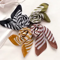 【CC】◇●▨  Small Shawls Bandana Scarf Striped Print Handkerchief Neck Scarves 70x70CM Hairband Ladies