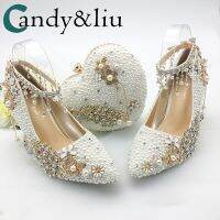 ☊✹₪ Women Shoes Wedding Big Size 43-47Heels For Party White Pearl Crystal Peacock Metal Flowers Tassel Pointed Toe Pumps Customize