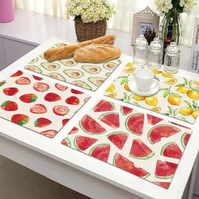 【CC】 Strawberry Lemon Fruit Print Table Cotton Placemat Dinner Bowl Coaster Cup