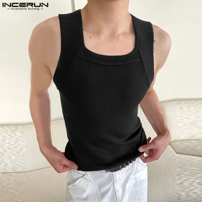 INCERUN เสื้อกล้ามผู้ชายแขนกุดอเนกประสงค์เสื้อแขนกุดสำหรับเด็กเล็กเรียบง่ายสบายๆคอโอทรงสกินนี่แบบเรียบ (สไตล์เกาหลี)