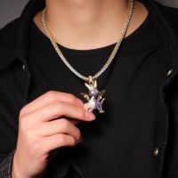 【CW】Fashion Copper Inset Zircon Two-color God Beast Cartoon Pendant HIPHOP Personality Men Women Necklace Sweater Chain