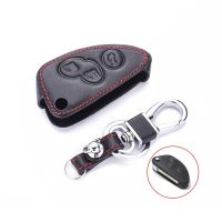 Leather Car Key Case holder bag For Alfa Romeo 147 156 166 GT JTD TS 3 Buttons Folding Keychain Holder Remote Fobs Shell Cover Key Chains