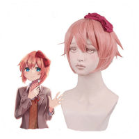 Game Doki Doki Literature Club Cosplay Wigs Sayori Cosplay Wig Heat Resistant Synthetic Wig Short Pink Straight Student Hairs