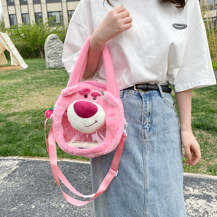กระเป๋าผู้หญิงแบบโปร่งใสรูปหมีสามตาตลกหมีน่ารักกระเป๋าสะพายไหล่ของเด็กผู้หญิงใส่ของได้เยอะแบบญี่ปุ่น