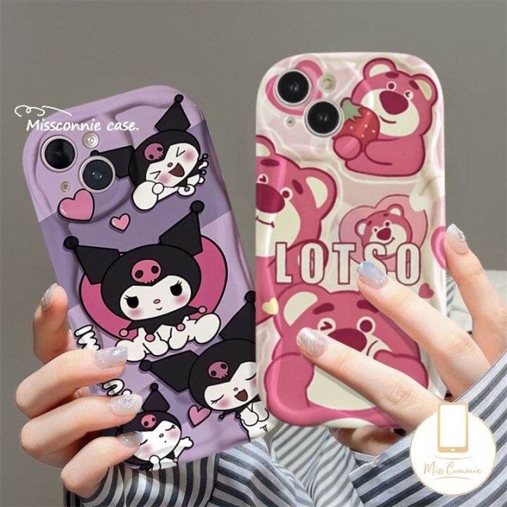 เคสโทรศัพท์มือถือ-ขอบโค้ง-ลายการ์ตูนหมีสตรอเบอร์รี่-คุโรมิ-สําหรับ-oppo-a57-a17-a95-a16-a77-a52-a96-a5-a74-a3s-a77s-a76-a1k-a15-a54-a15s-a55-a5s-a16k-a7-a31-a53-a9-a12-a17k-a16s