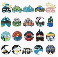 【DT】hot！ Outdoor Landscape Enamel Pins Mountain Peak Sea Camping Campfire Sunrise Bus Brooch Badge Jewelry