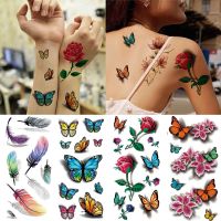 Feather Butterfly Temporary Tattoos Sticker for Womens Body Protection Tattoo 3D Rose Flower Anime Fake Stickers Waterproof Stickers