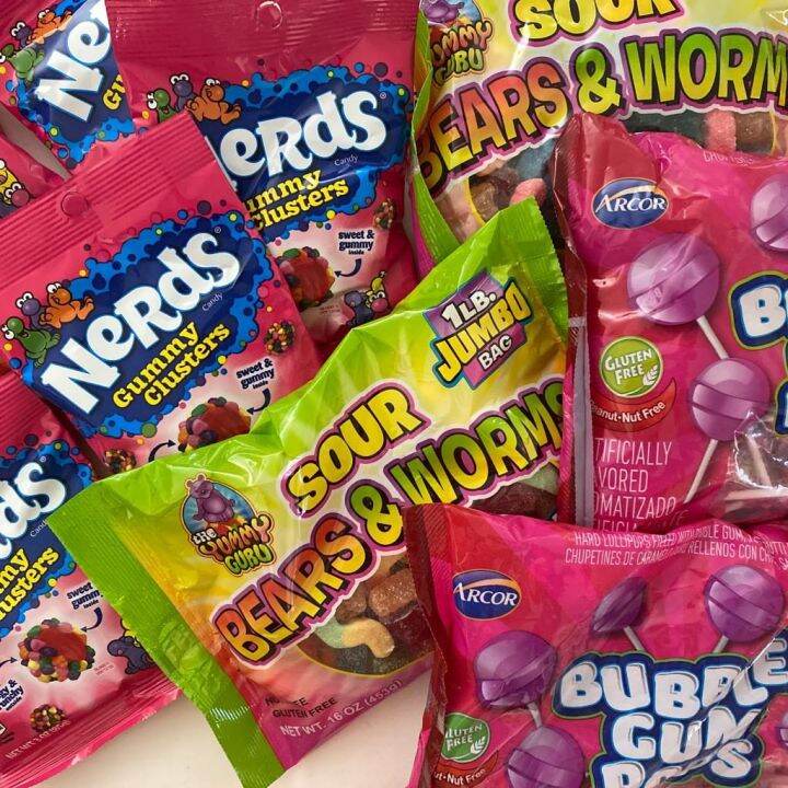 Jelly Belly Nerds Clusters Sour Bears Worms and Bubble Gum Pops Candy