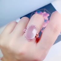 New original pink stone pigeon egg smooth opening adjustable ring rose gold noble luxury womens silver jewelry