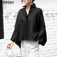 VONDA Womens Long Sleeve Casual Plain Blouse Office OL Shirt Plus Size Basic Tops Tee