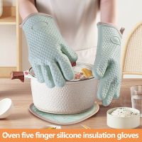 VOGVIGO 1pc Kitchen Oven Gloves Silicone And Cotton Double Layer Heat Resistant Oven Mitts/BBQ Gloves/Grill Gloves