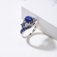Star Sapphire Inlaid Retro Ring Natural Gemstone Elegant Female Ring Wedding Engagement Jewelry Valentines Day Gift