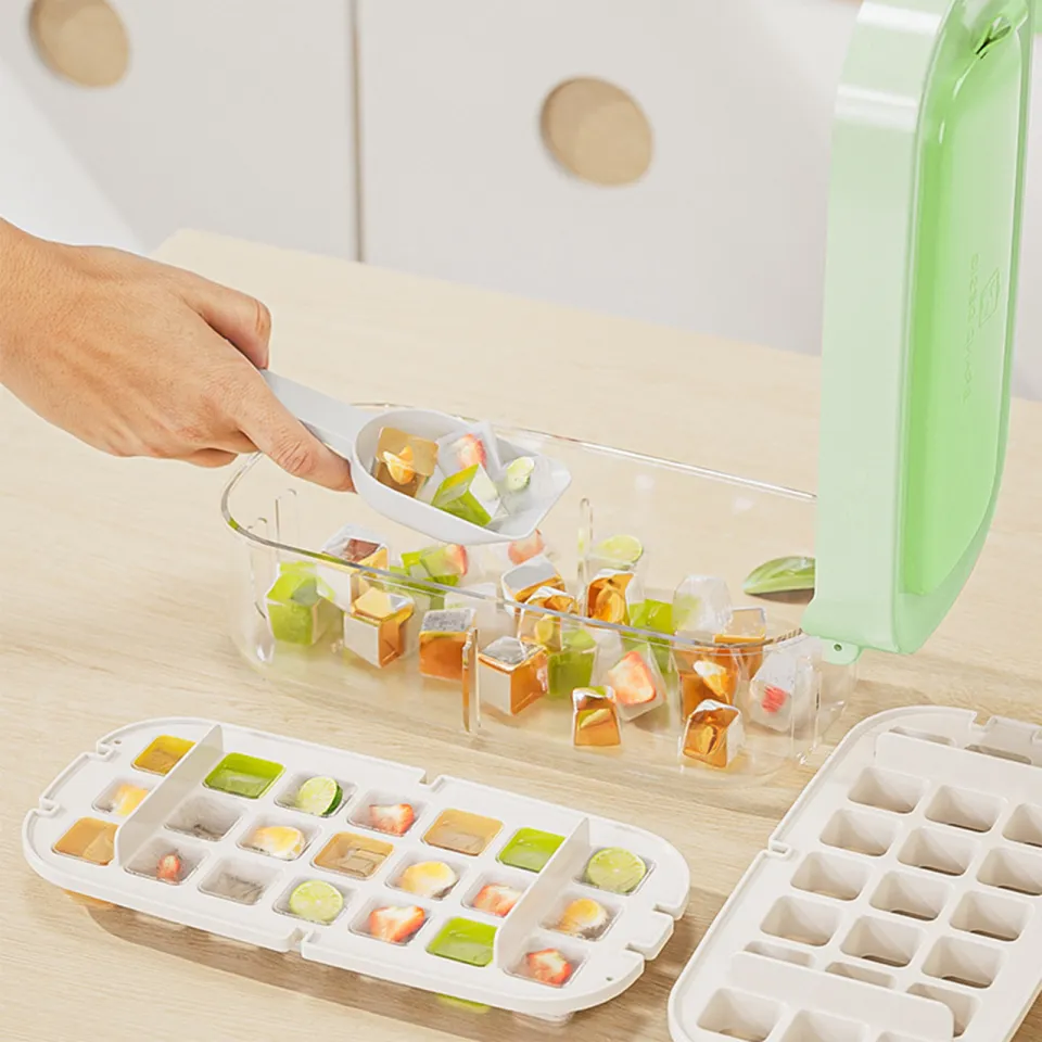 Press Type Ice Cube Maker Silicone Ice Cube Tray with Storage Box