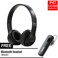 【พร้หูฟังบลูทูธ ฟรี】หูฟังบลูทูธ ไร้สาย ใส่เมมโมรี่/ ฟังวิทยุF.M Bluetooth Headphone Stereo รุ่น P47