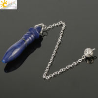 CSJA Natural Stone Pendulum for Dowsing Cone Pink Quartz Lapis Purple Crystal Reiki Stone Amulet Pendule Divination Jewelry G308