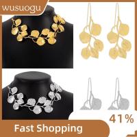 WUSUOGU วินเทจ จี้คอสร้อยคอ ใบที่พูดเกินจริง ปรับได้ปรับได้ สร้อยคอสีทอง Collares collares เครื่องประดับคอคอ ต่างหูแบบห่วง สำหรับผู้หญิง