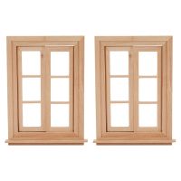 2X 1:12 Dollhouse Miniature Double Window Wooden 6 Pane Frame and Glass Plate Doll House Diy Double Window Accessories