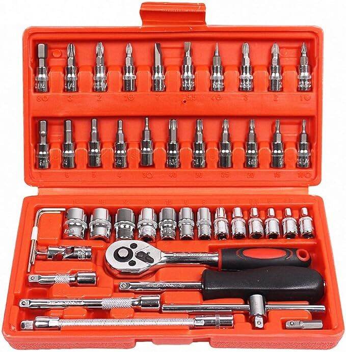46pcs/Set Car Repair Tool Box Portable Repair Motorcycle Hand Tool 1/4