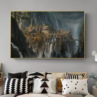 Rivendell ภาพทิวทัศน์โปสเตอร์ภาพยนตร์และภาพพิมพ์ศิลปะบนผนังบนผ้าใบฟิล์มวงแหวนเดียวสำหรับตกแต่งรูปภาพสำหรับห้อง