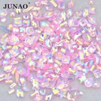 JUNAO 10g Size Transparent Pink Rhinestone Jelly Resin Stones Flatback Glue Strass