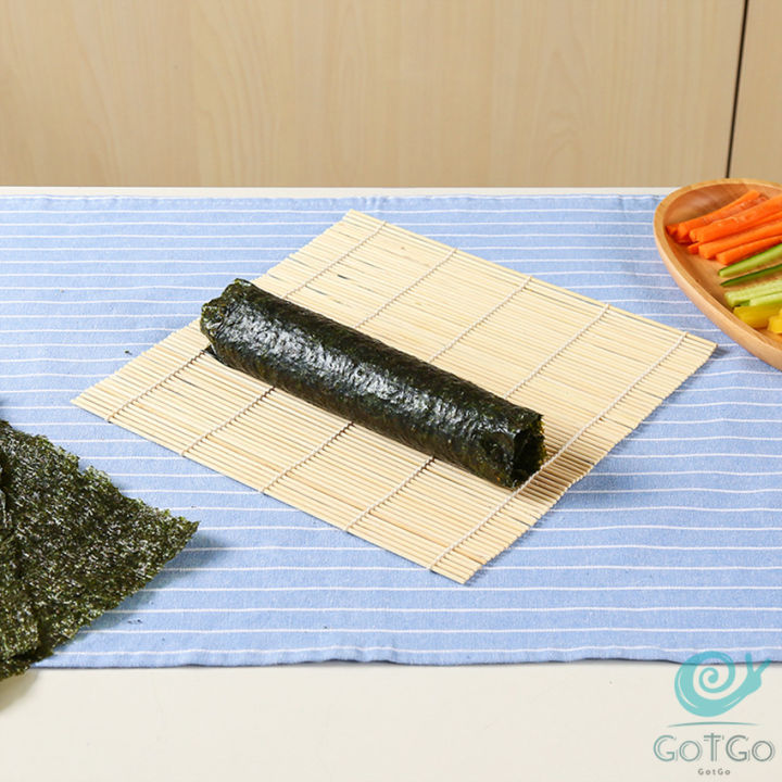 gotgo-เสื่อม้วนซูชิแบบไม้-ที่ม้วนซูชิ-เครื่องมือโอนิกิริ-ทำจากไม้ไผ่-sushi-bamboo-roller